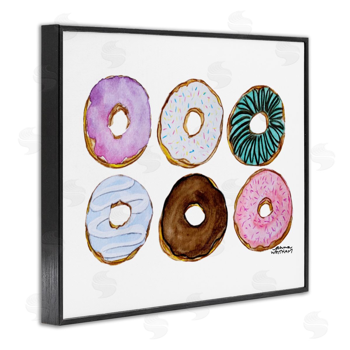 Anna Whitham Various Trendy Frosted Sprinkled Donuts Pastries Dessert Black Framed Giclee Wall Art Print