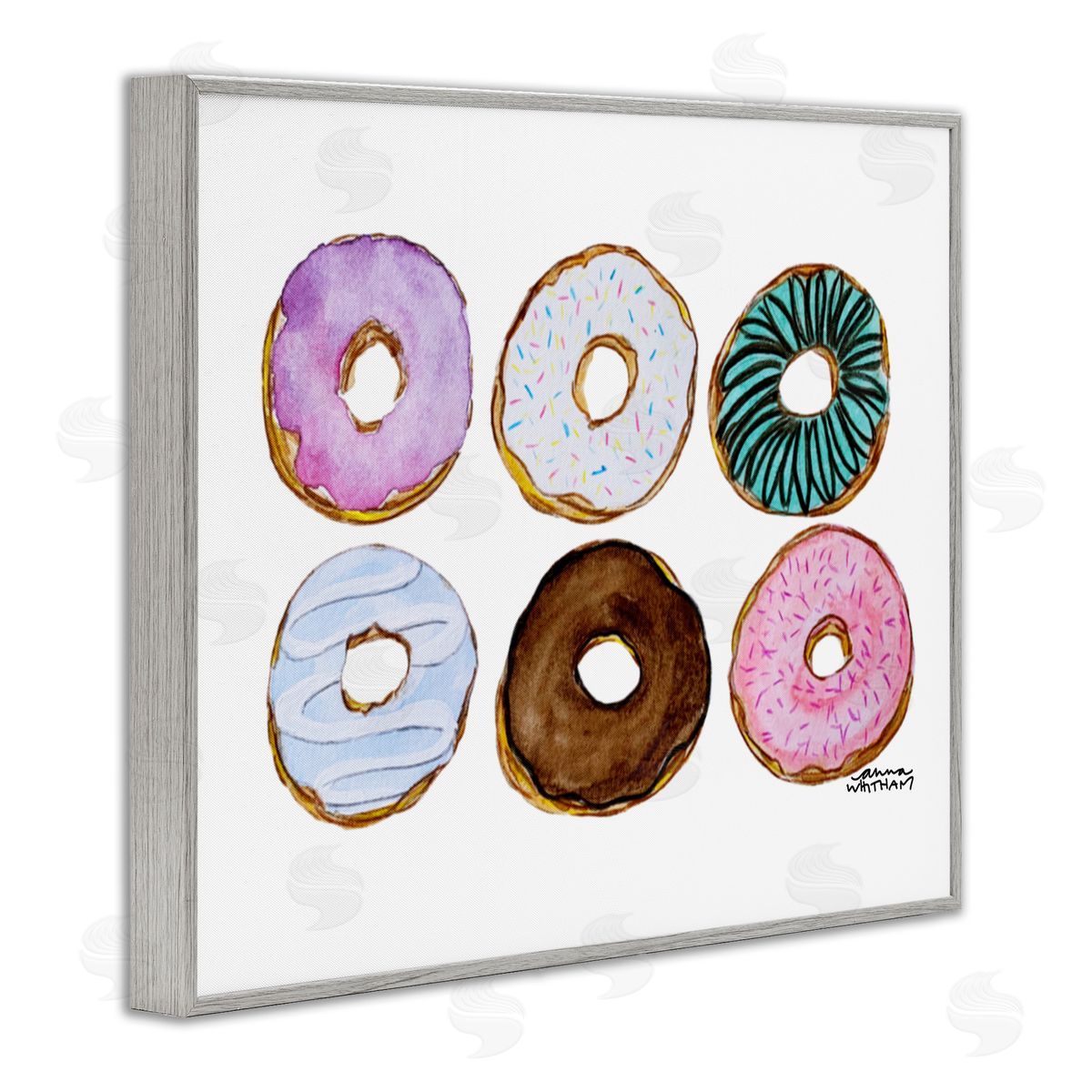 Anna Whitham Various Trendy Frosted Sprinkled Donuts Pastries Dessert Gray Framed Giclee Wall Art Print