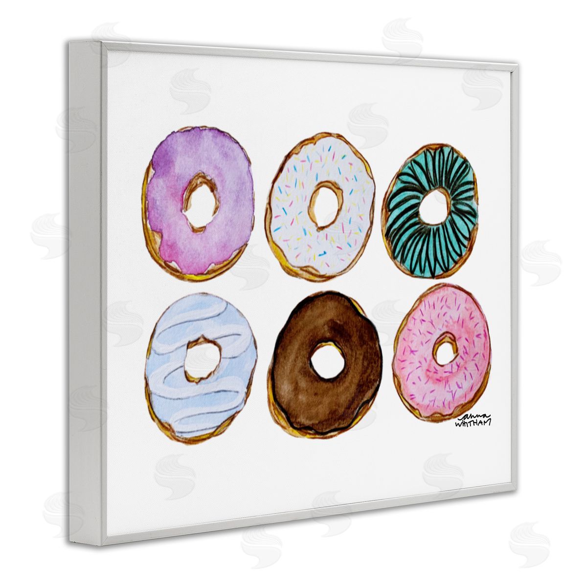 Anna Whitham Various Trendy Frosted Sprinkled Donuts Pastries Dessert White Framed Giclee Wall Art Print