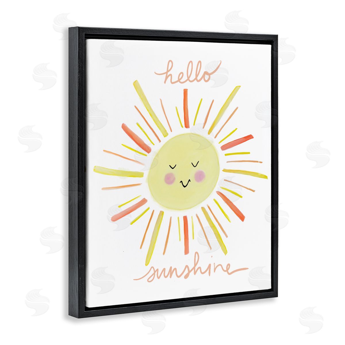Anna Whitham Hello Sunshine Endearing Smiling Sun Rays Cursive Black Floating Frame Canvas Wall Art Print