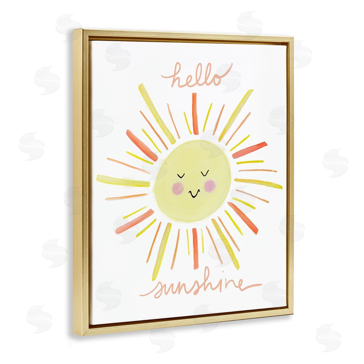 Anna Whitham Hello Sunshine Endearing Smiling Sun Rays Cursive Gold Floating Frame Canvas Wall Art Print