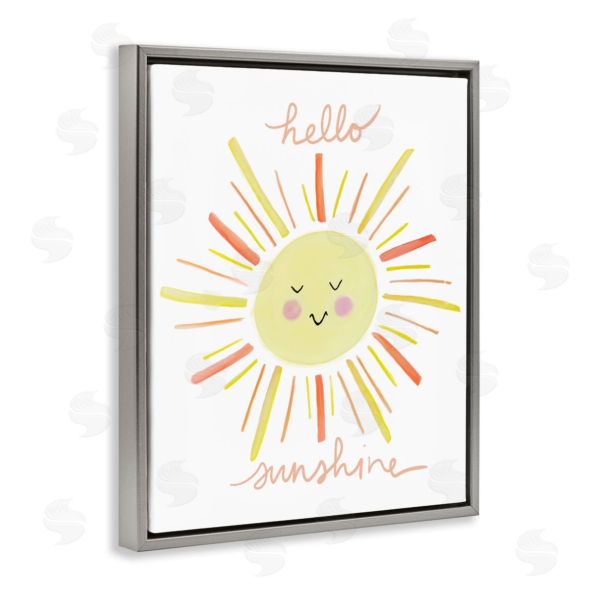 Anna Whitham Hello Sunshine Endearing Smiling Sun Rays Cursive Gray Floating Frame Canvas Wall Art Print