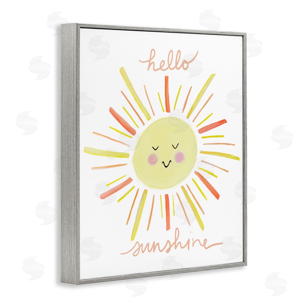 Anna Whitham Hello Sunshine Endearing Smiling Sun Rays Cursive Gray Framed Giclee Wall Art Print