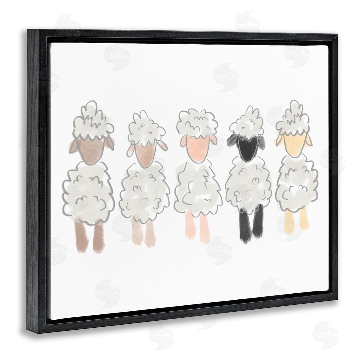 Anna Whitham Fluffy Soft Sheep Farm Animal Nursery Drawing Black Floating Frame Canvas Wall Art Print