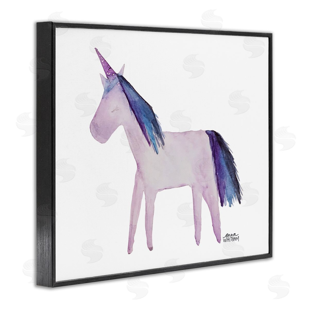 Anna Whitham Purple Fantasy Unicorn Pony Watercolor Effect Painting Black Framed Giclee Wall Art Print