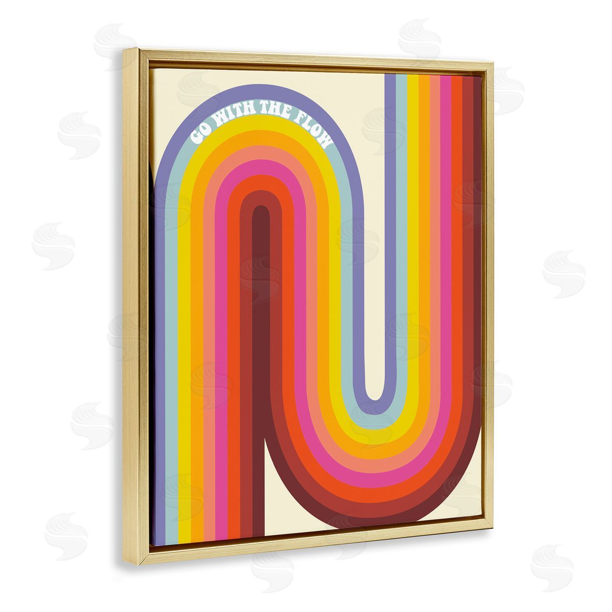 Arrolynn Weiderhold Go With The Flow Fluid Rainbow Stripes Pattern Gold Floating Frame Canvas Wall Art Print
