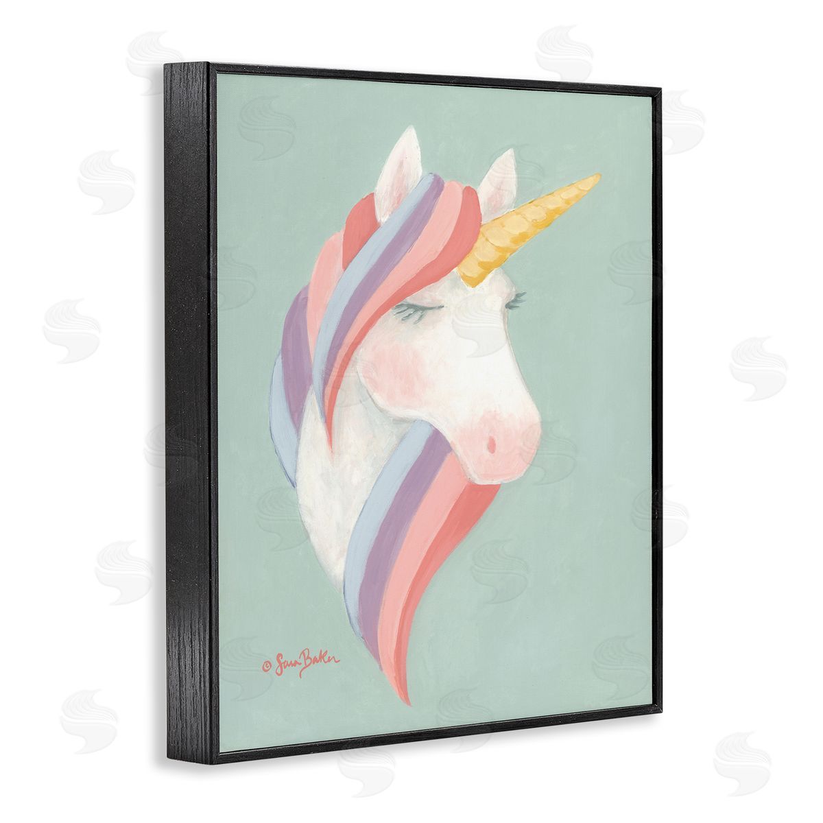 Sara Baker Dazzling Unicorn Pastel Striped Mane Fantasy Horse Black Framed Giclee Wall Art Print