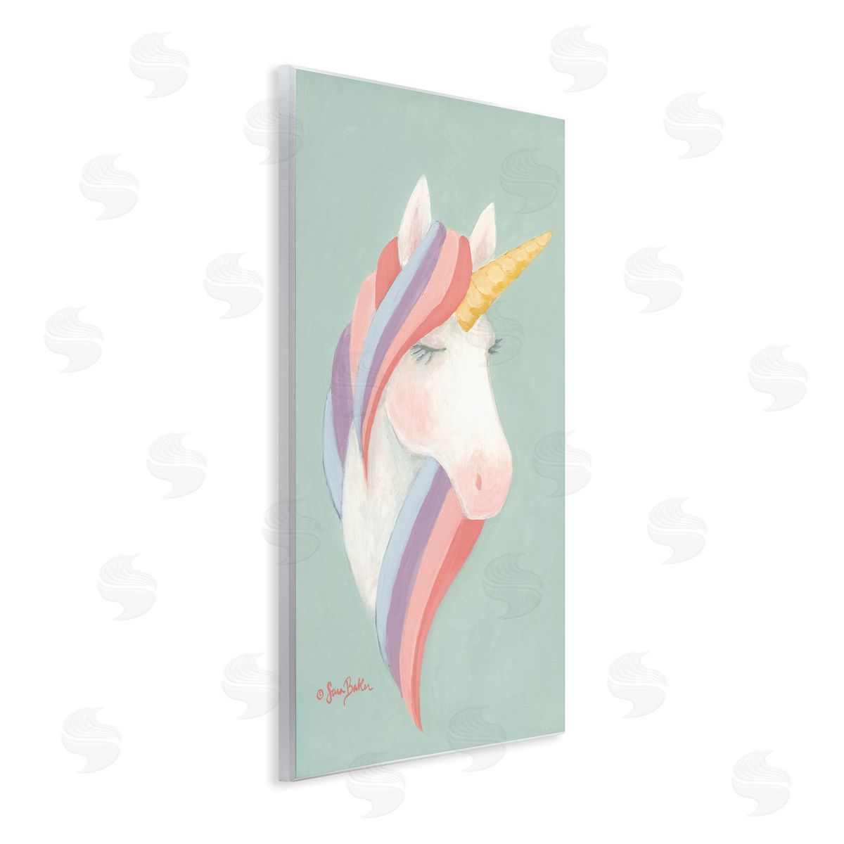 Sara Baker Dazzling Unicorn Pastel Striped Mane Fantasy Horse Wall Plaque Art Print