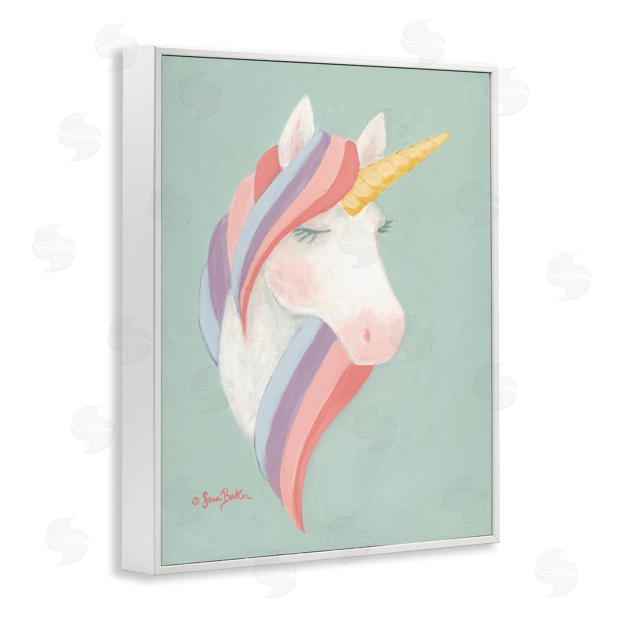 Sara Baker Dazzling Unicorn Pastel Striped Mane Fantasy Horse White Framed Giclee Wall Art Print