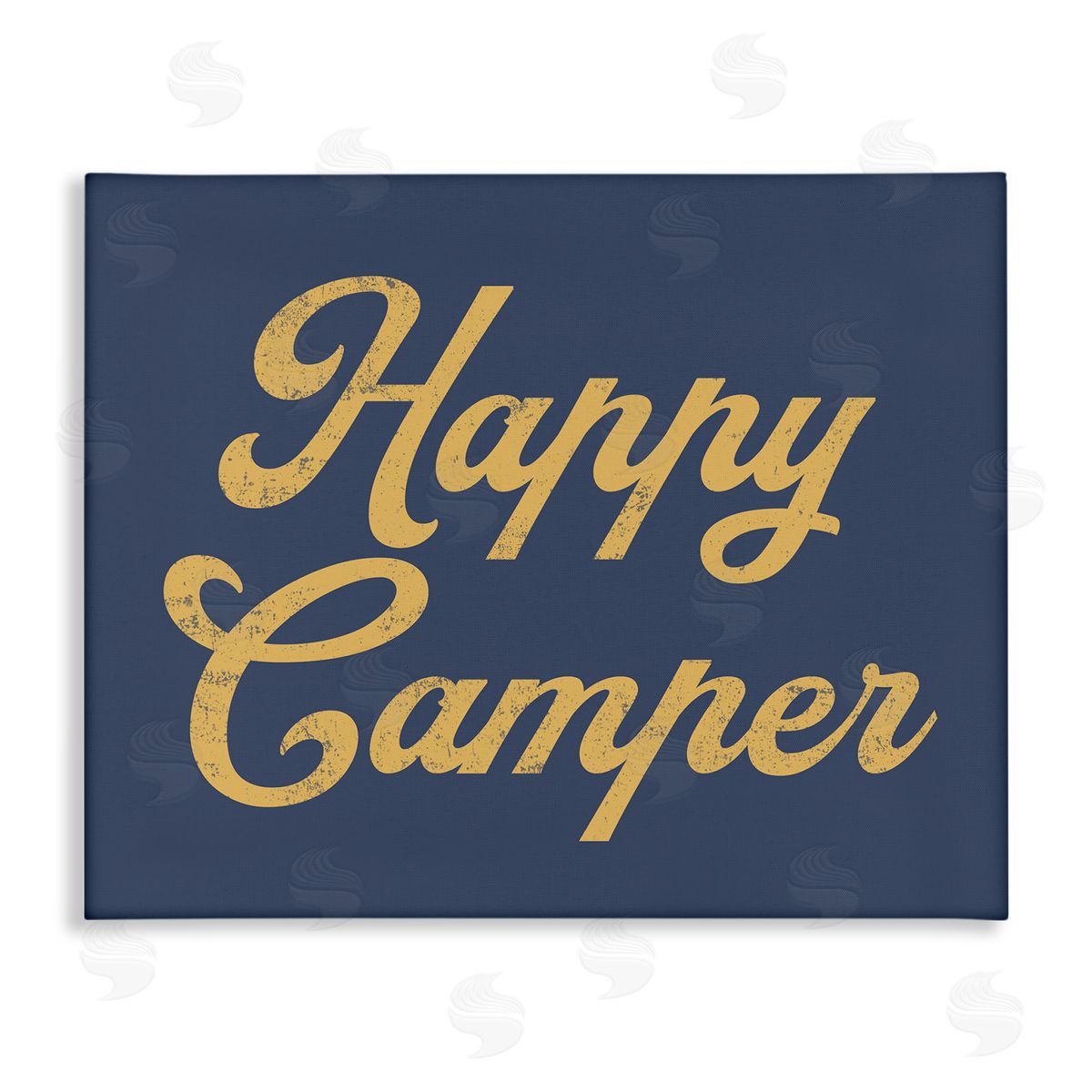 Stupell Studio Happy Camper Vintage Script Phrase Yellow  Stretched Canvas Wall Art Print