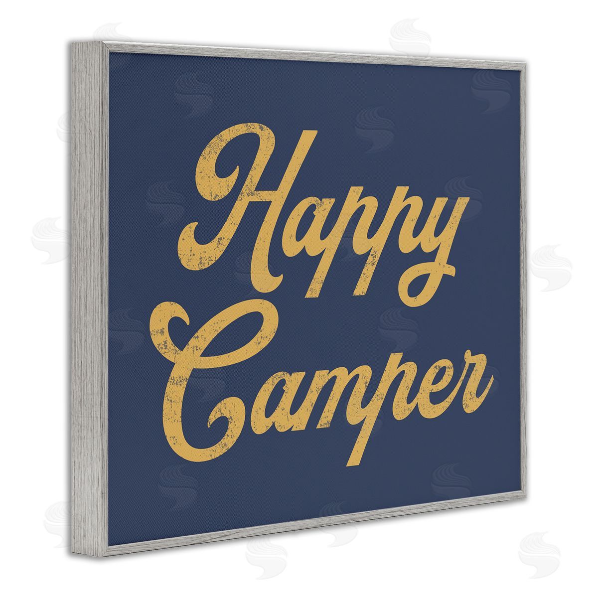 Stupell Studio Happy Camper Vintage Script Phrase Yellow  Gray Framed Giclee Wall Art Print