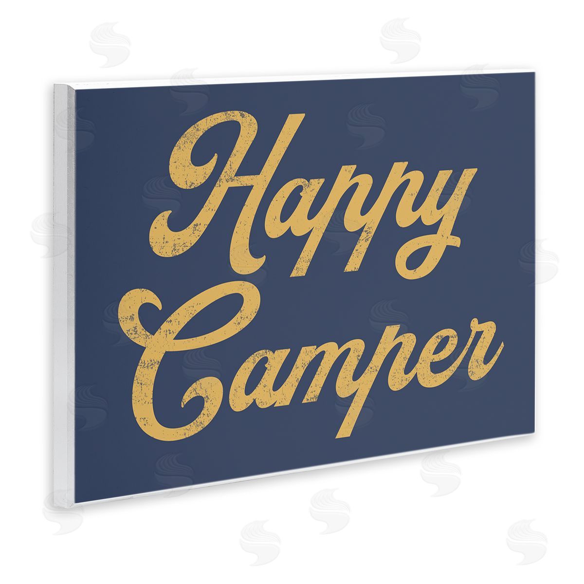 Stupell Studio Happy Camper Vintage Script Phrase Yellow  Wall Plaque Art Print