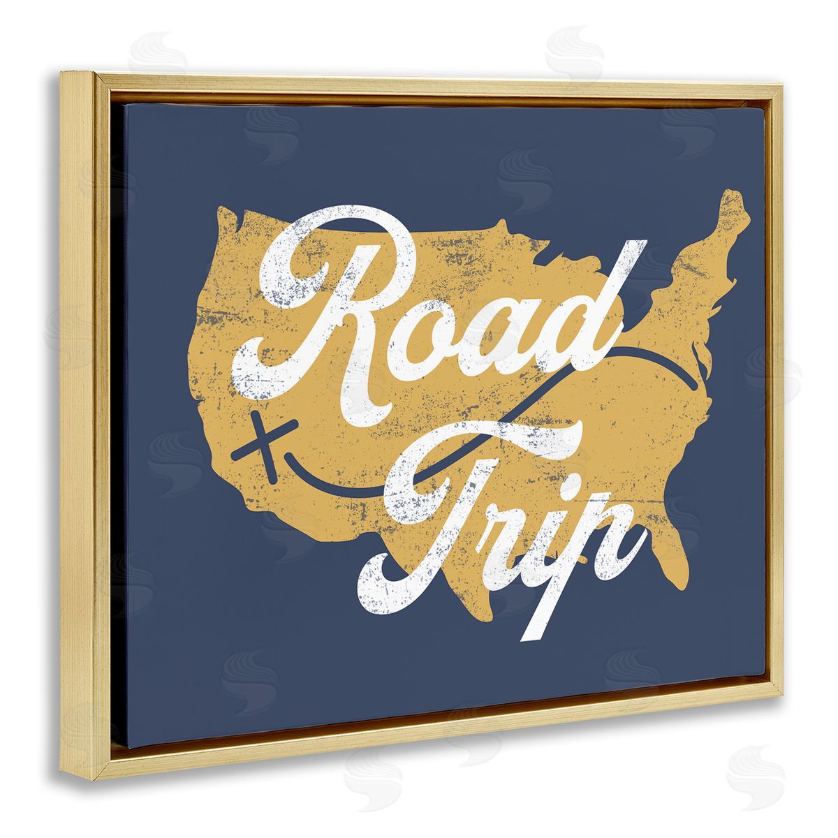 Stupell Studio Road Trip Vintage Text Traveling Country Map  Gold Floating Frame Canvas Wall Art Print