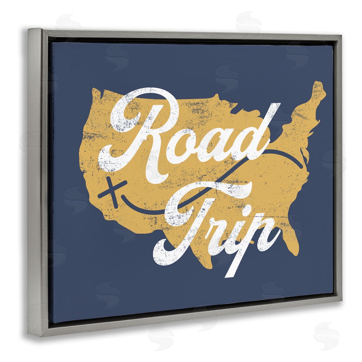 Stupell Studio Road Trip Vintage Text Traveling Country Map  Gray Floating Frame Canvas Wall Art Print