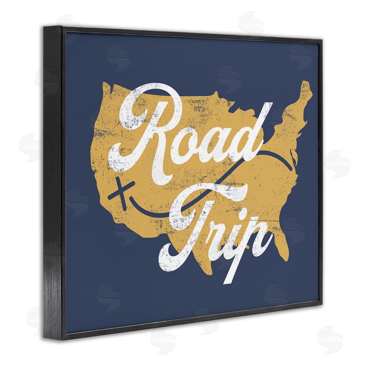 Stupell Studio Road Trip Vintage Text Traveling Country Map  Black Framed Giclee Wall Art Print