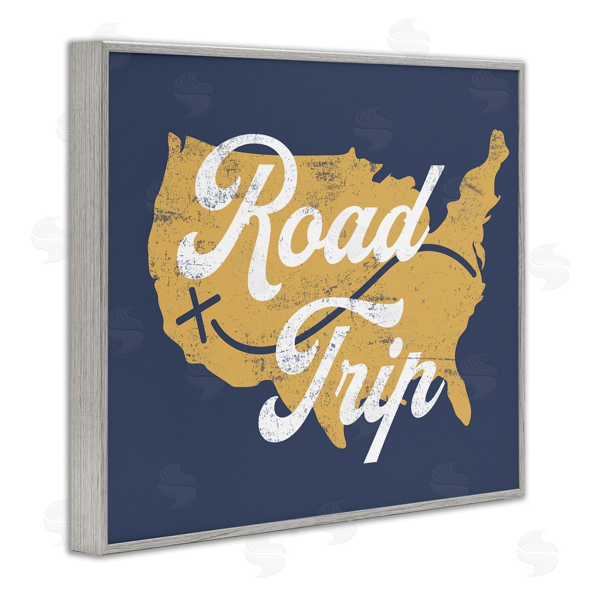 Stupell Studio Road Trip Vintage Text Traveling Country Map  Gray Framed Giclee Wall Art Print