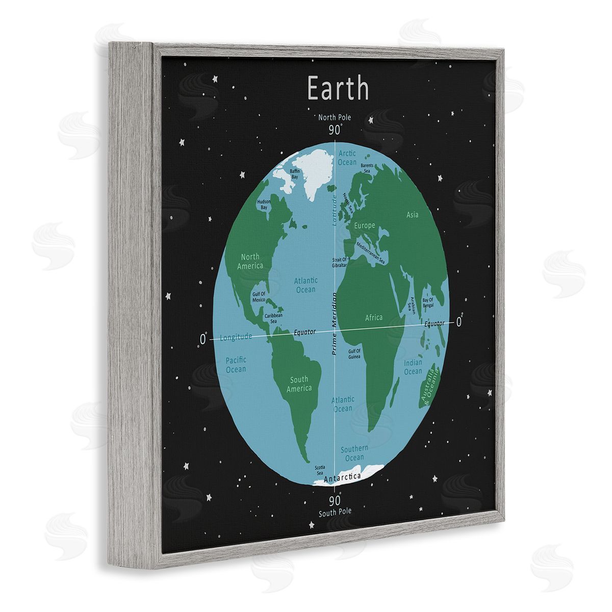 Carla Daly Earth Equator Prime Meridian Map Diagram Globe Gray Framed Glicee Wall Art Print