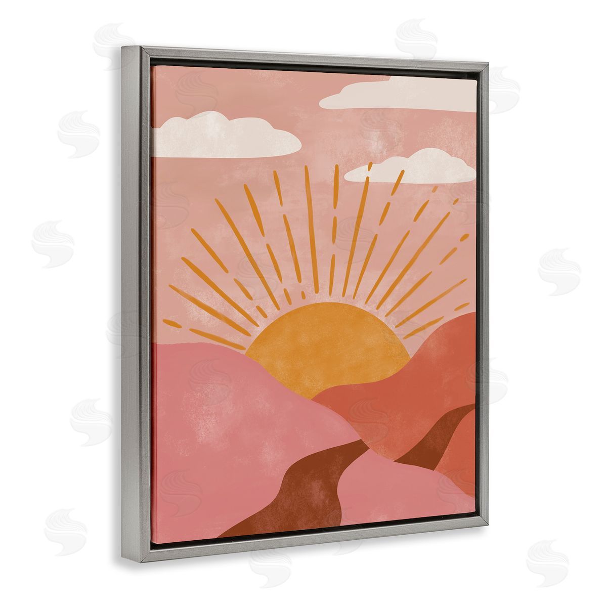 Deborah Curiel Boho Desert Sun Setting Beneath Mountain Path Gray Floating Frame Canvas Wall Art Print