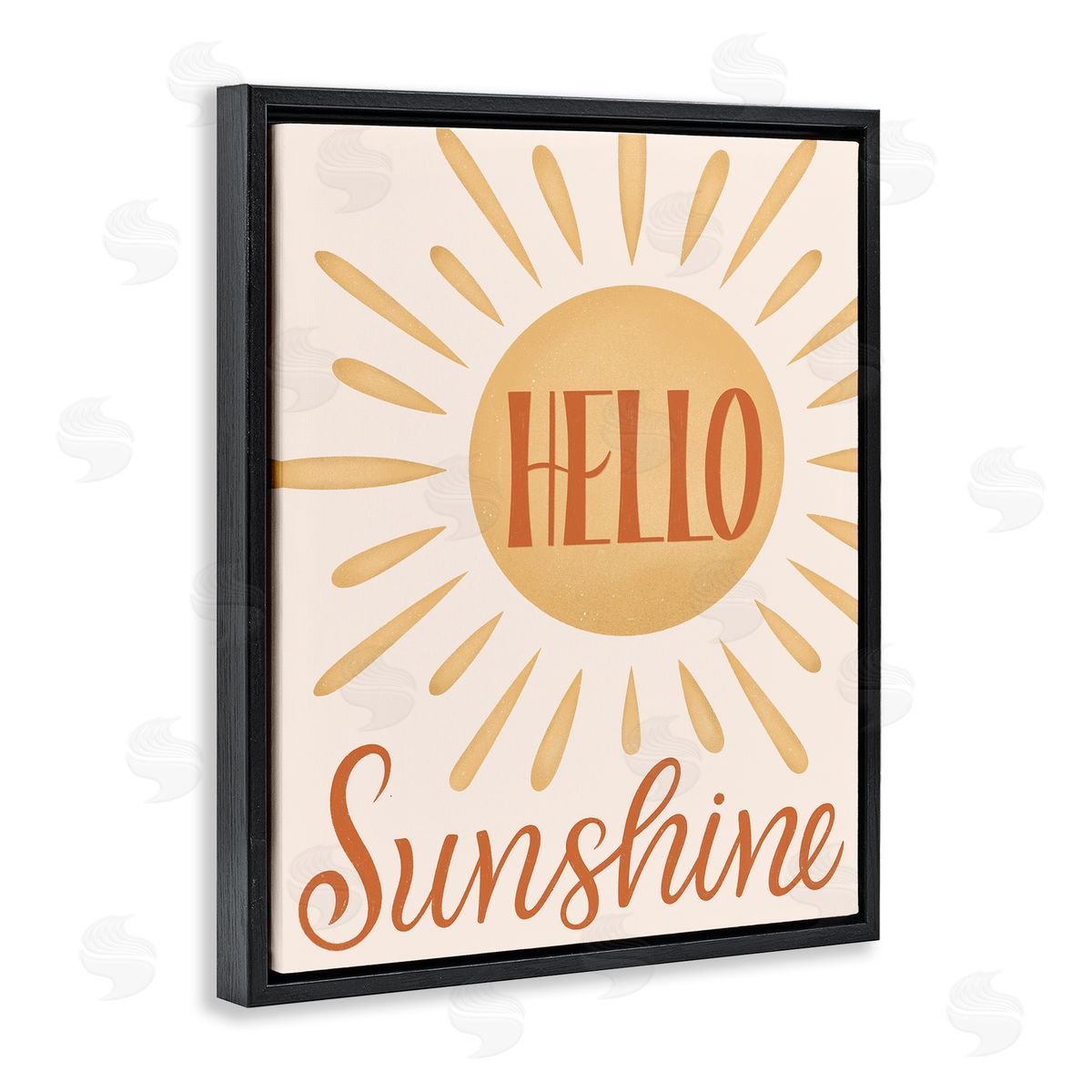 Jalynn Heerdt Hello Sunshine Bold Calligraphy Sun Rays Shining Black Floating Frame Canvas Wall Art Print