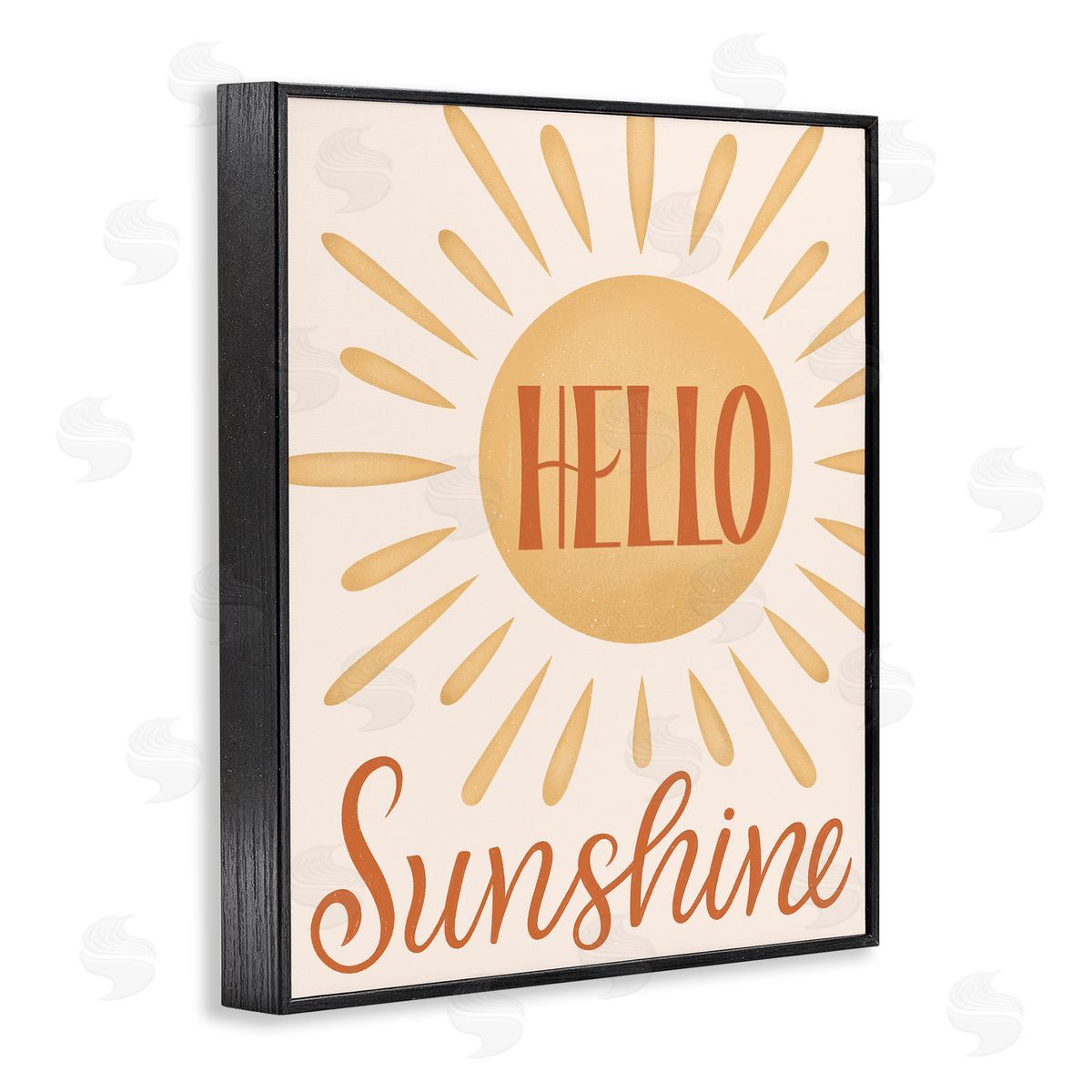 Jalynn Heerdt Hello Sunshine Bold Calligraphy Sun Rays Shining Black Framed Giclee Wall Art Print