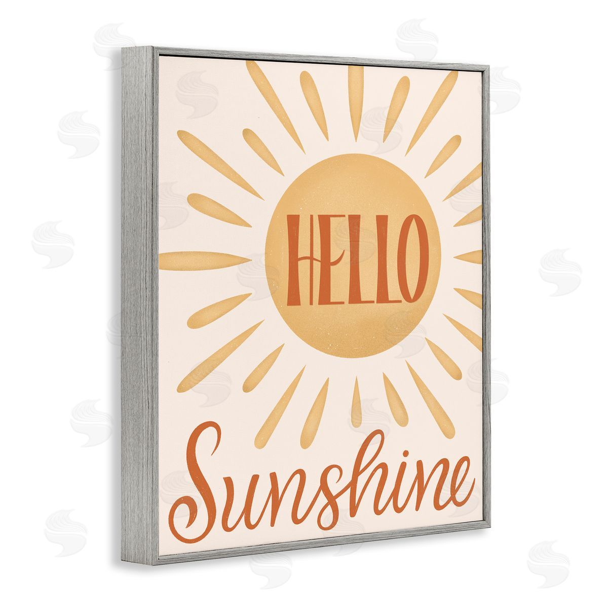 Jalynn Heerdt Hello Sunshine Bold Calligraphy Sun Rays Shining Gray Framed Giclee Wall Art Print