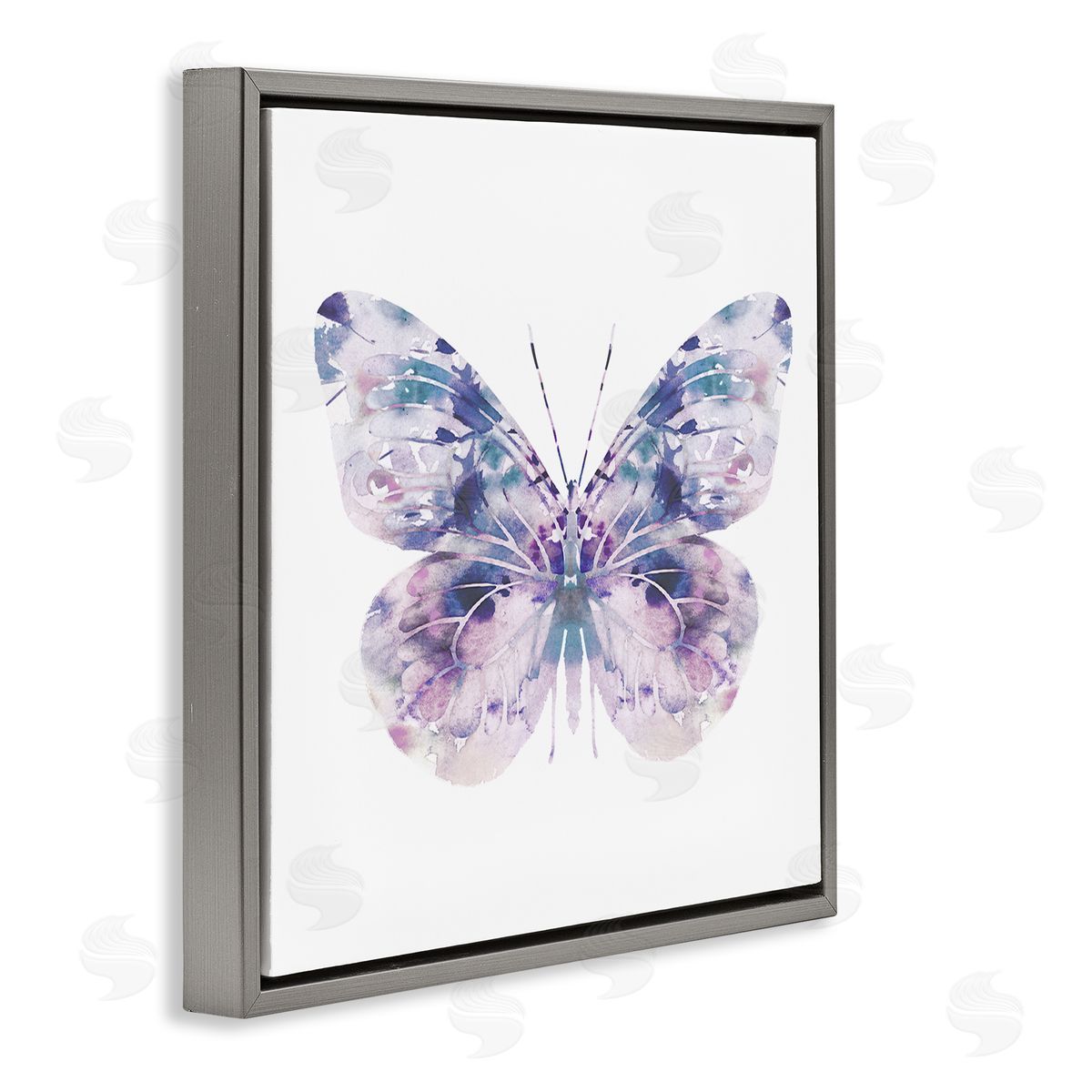 Delicate Purple Butterfly Wings Grey Floating Frame Canvas Wall Art, Home Decor by Leah Straatsma