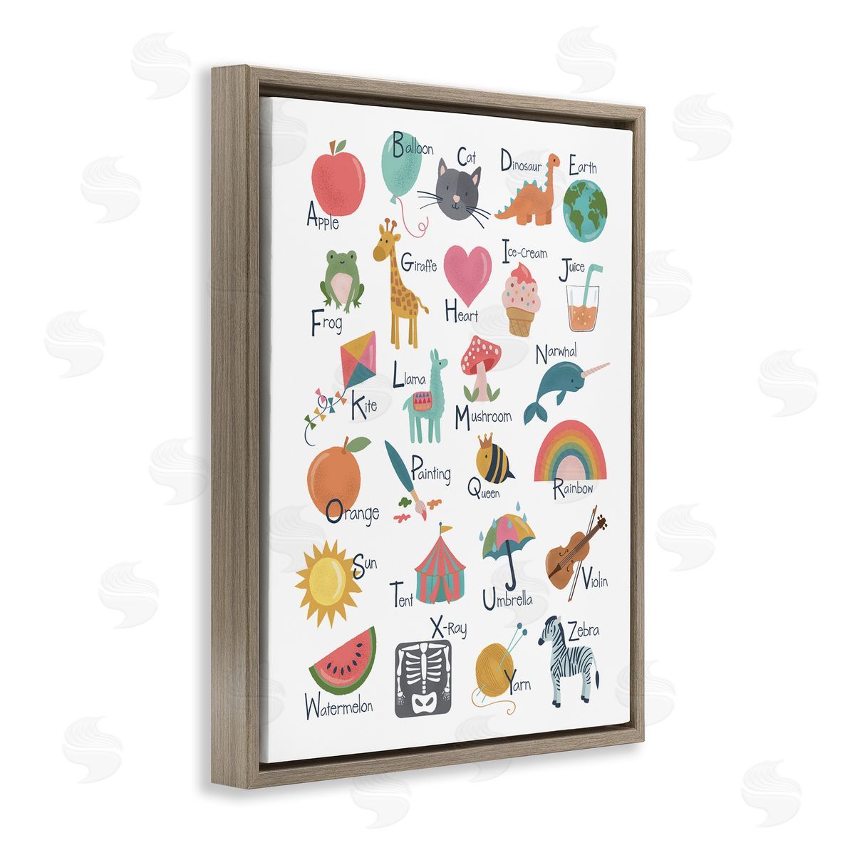 Lisa Perry Whitebutton Learning Alphabet Letters  Wildlife Informative Chart Brown Floating Frame Canvas Wall Art Print