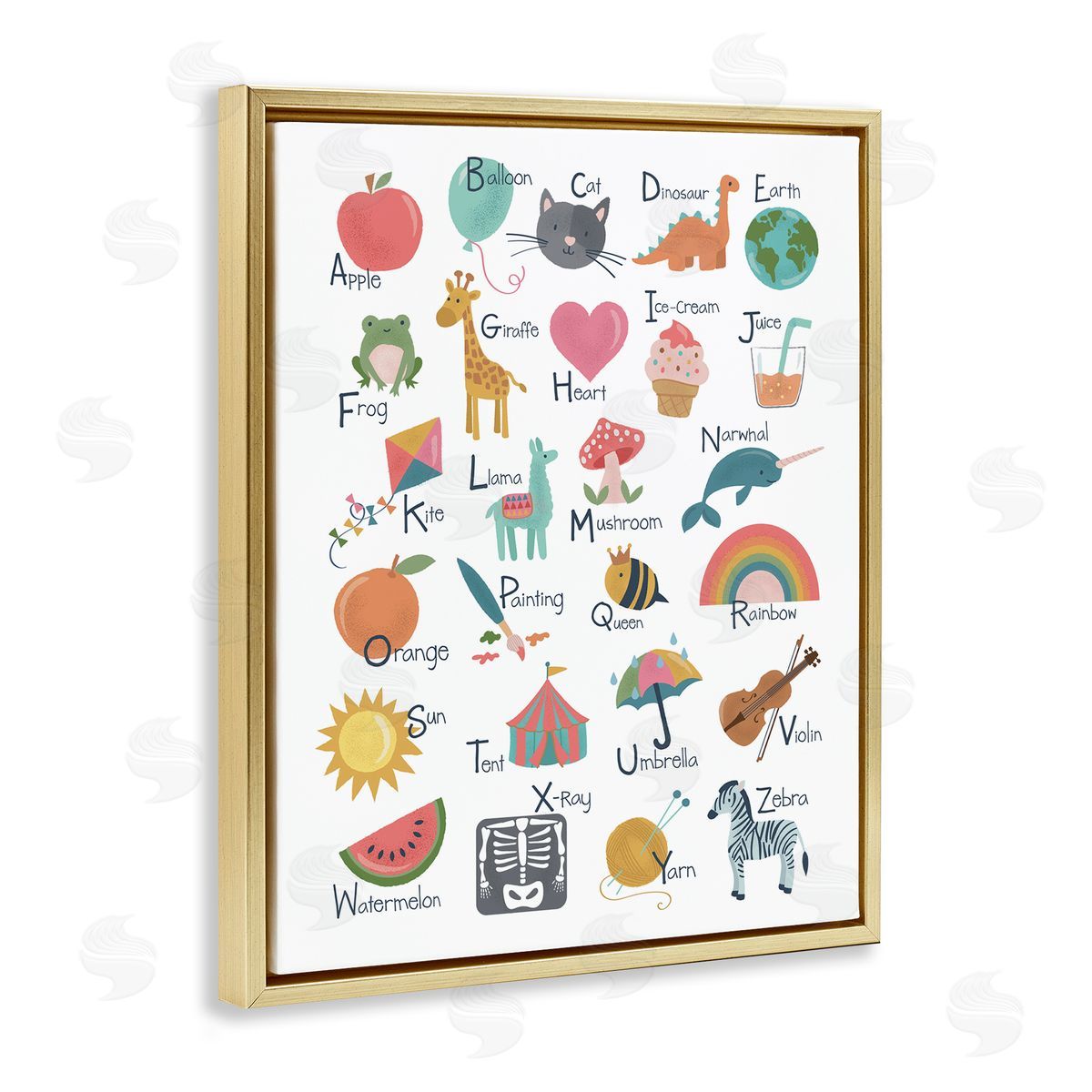Lisa Perry Whitebutton Learning Alphabet Letters  Wildlife Informative Chart Gold Floating Frame Canvas Wall Art Print