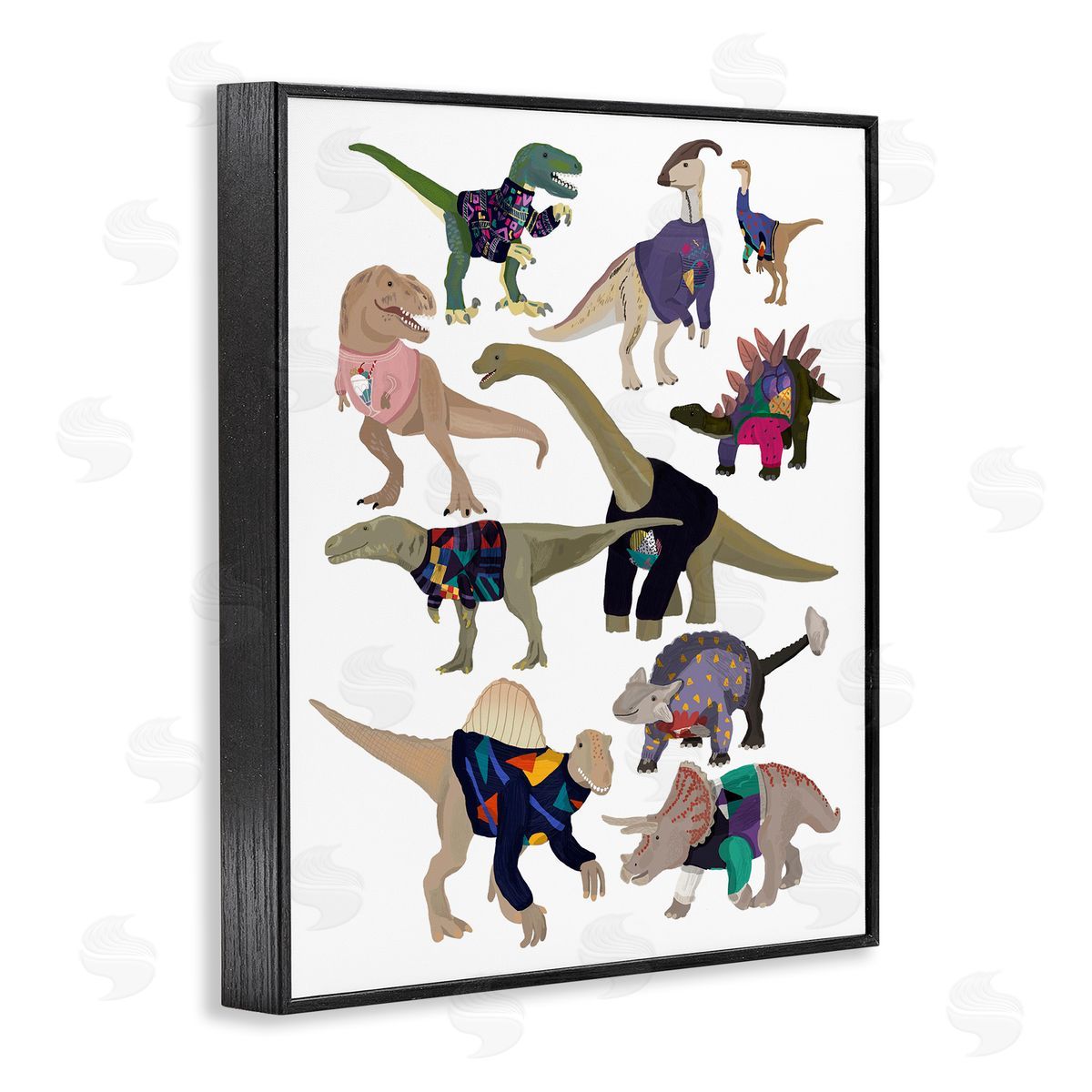 Hanna Melin Quirky Sweater Trend Dinosaurs Vintage Fashion  Black Framed Giclee Wall Art Print