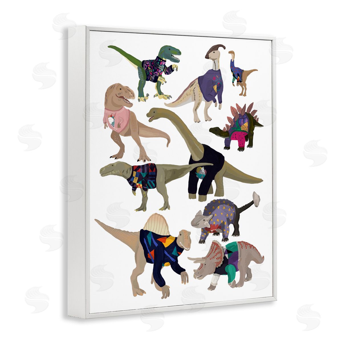 Hanna Melin Quirky Sweater Trend Dinosaurs Vintage Fashion  White Framed Giclee Wall Art Print
