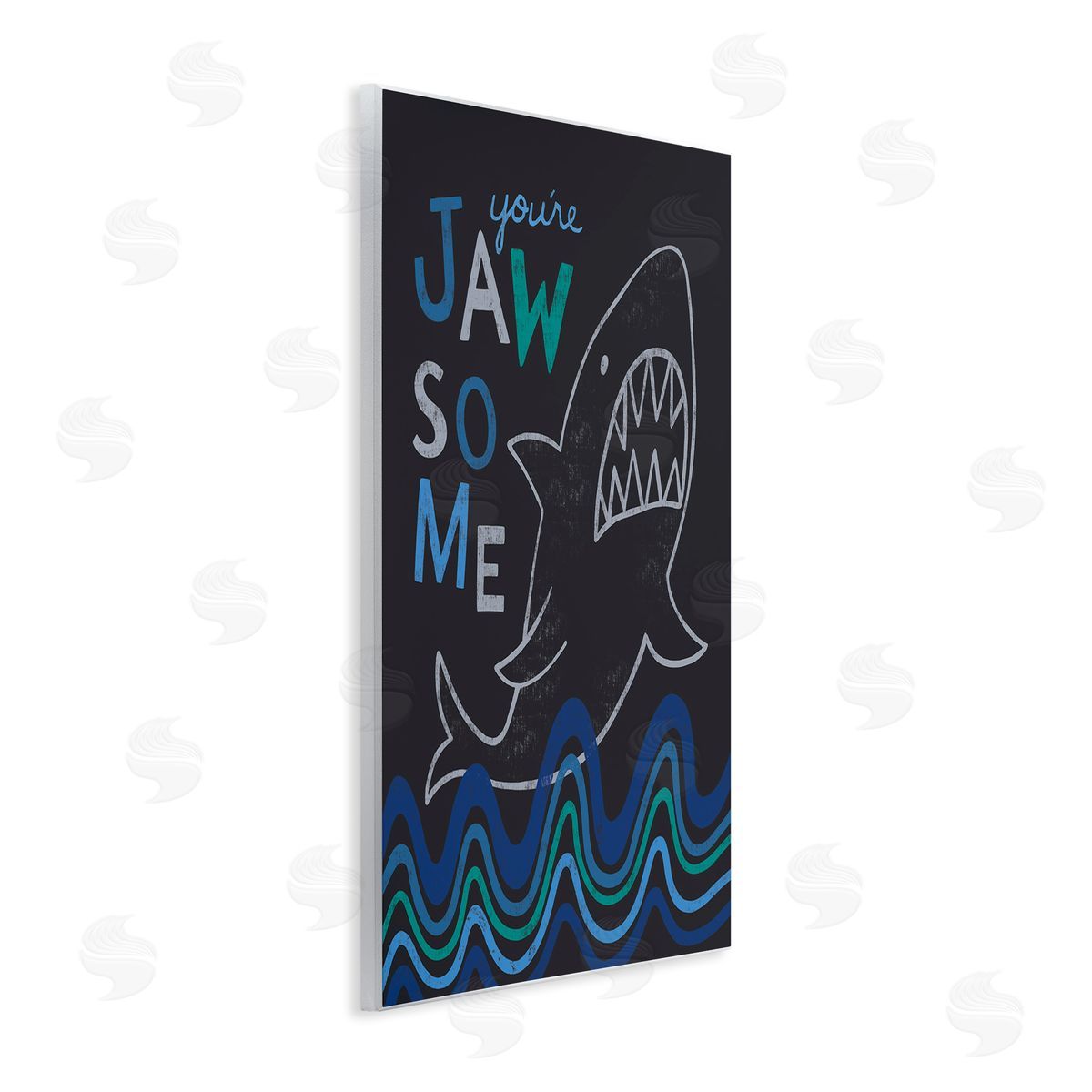 Nina Seven You're Jawsome Witty Shark Phrase Ocean Waves Stripes  Wall Plaque Art Print