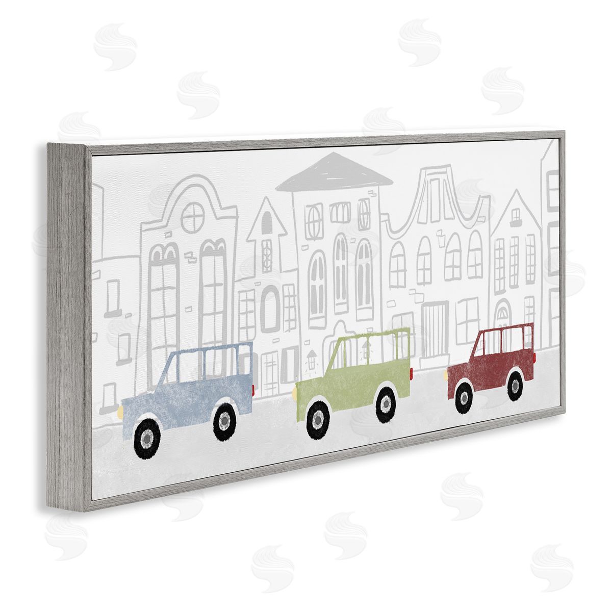 Stupell Studio Quaint City Neighborhood Cars Driving Along Road Illustration