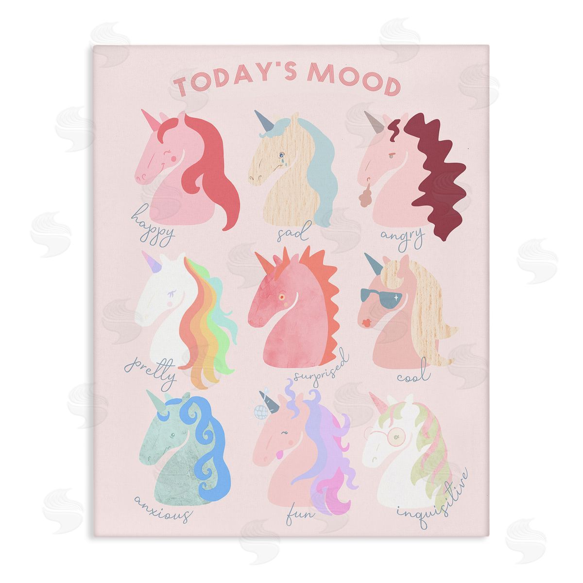 Stupell Studio Todays Mood Chic Trendy Unicorns Feelings in  Stretched Canvas Wall Art Print