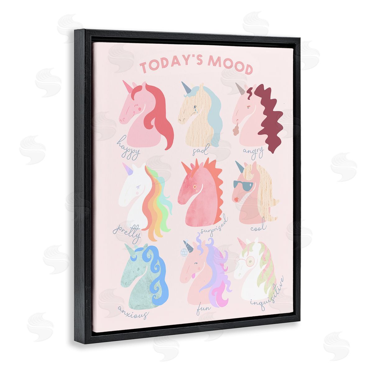 Stupell Studio Todays Mood Chic Trendy Unicorns Feelings in  Black Floating Frame Canvas Wall Art Print