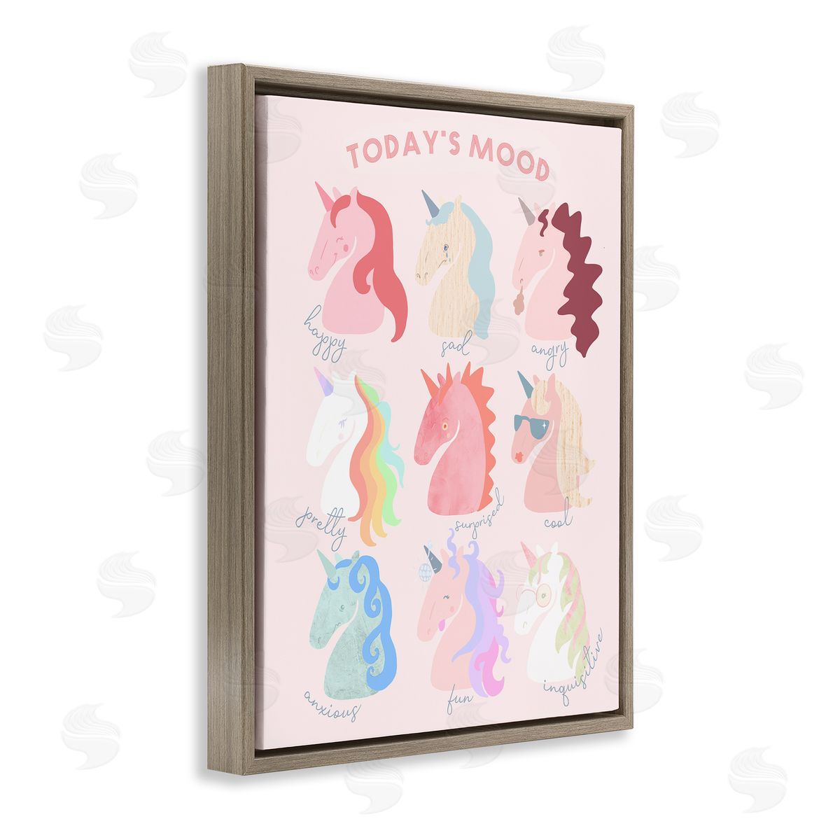 Stupell Studio Todays Mood Chic Trendy Unicorns Feelings in  Brown Floating Frame Canvas Wall Art Print