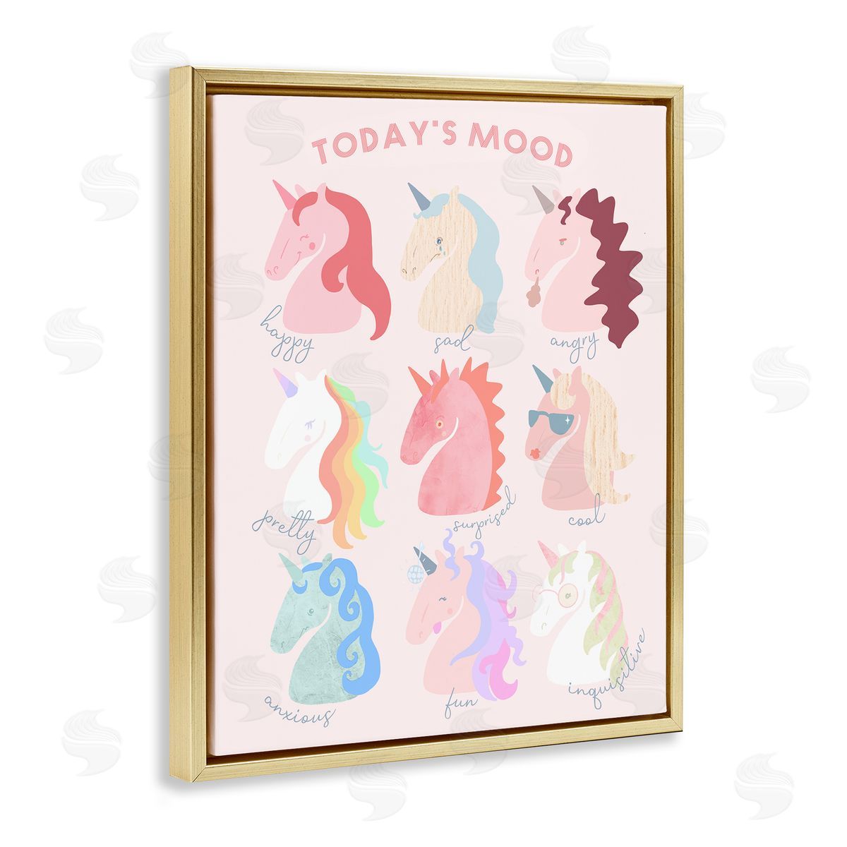 Stupell Studio Todays Mood Chic Trendy Unicorns Feelings in  Gold Floating Frame Canvas Wall Art Print