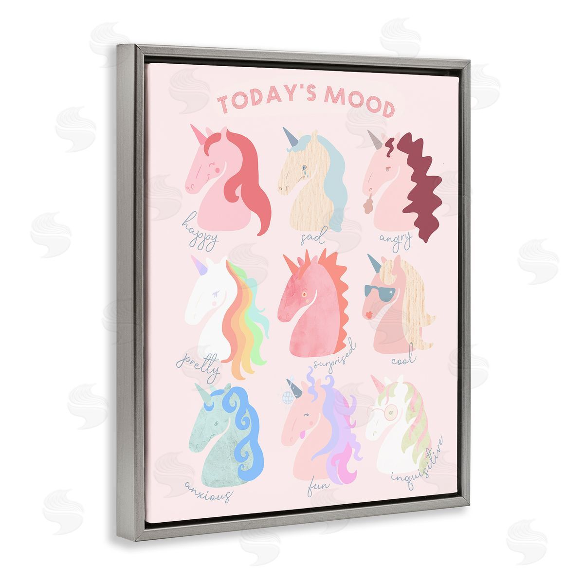 Stupell Studio Todays Mood Chic Trendy Unicorns Feelings in  Gray Floating Frame Canvas Wall Art Print
