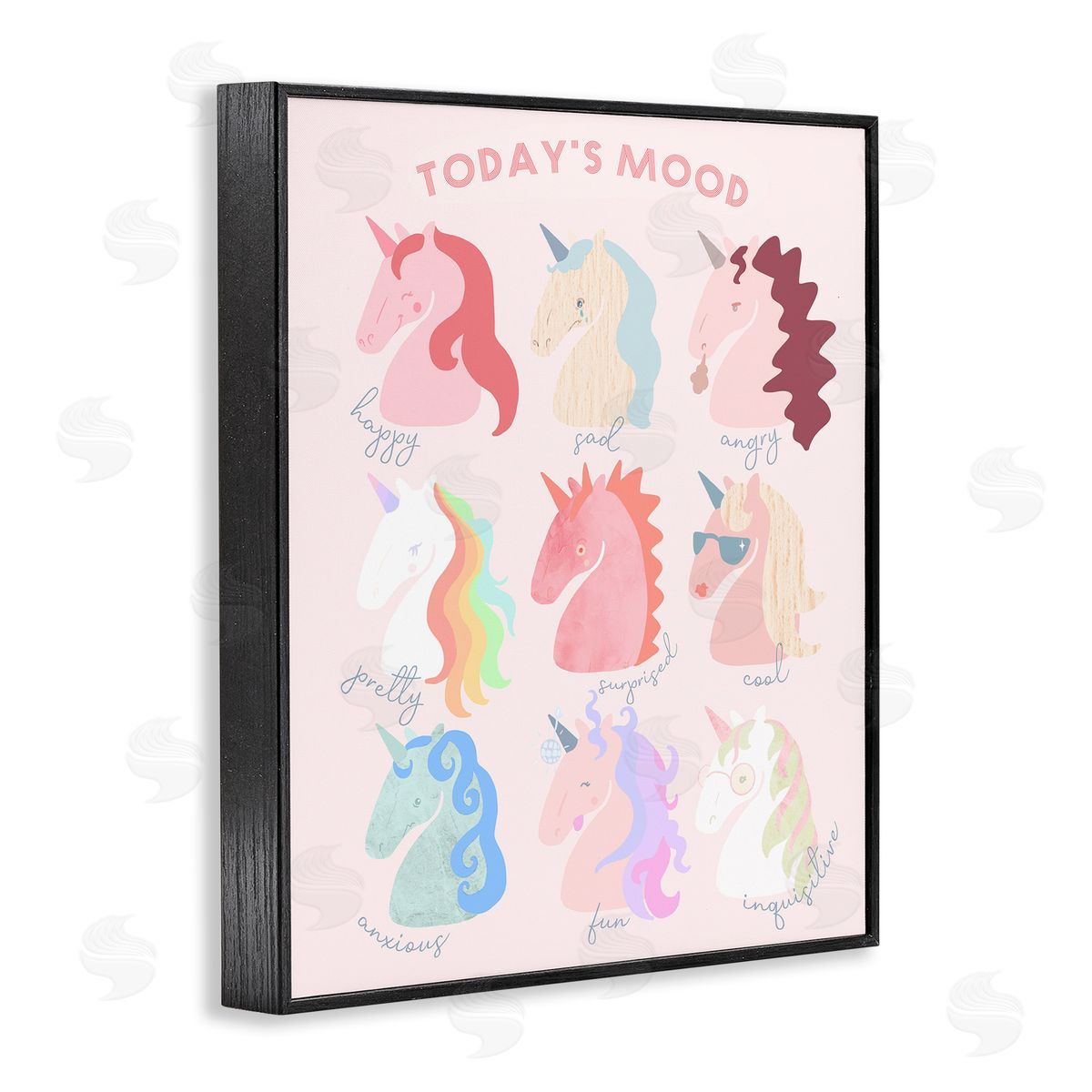Stupell Studio Todays Mood Chic Trendy Unicorns Feelings in  Black Framed Giclee Wall Art Print