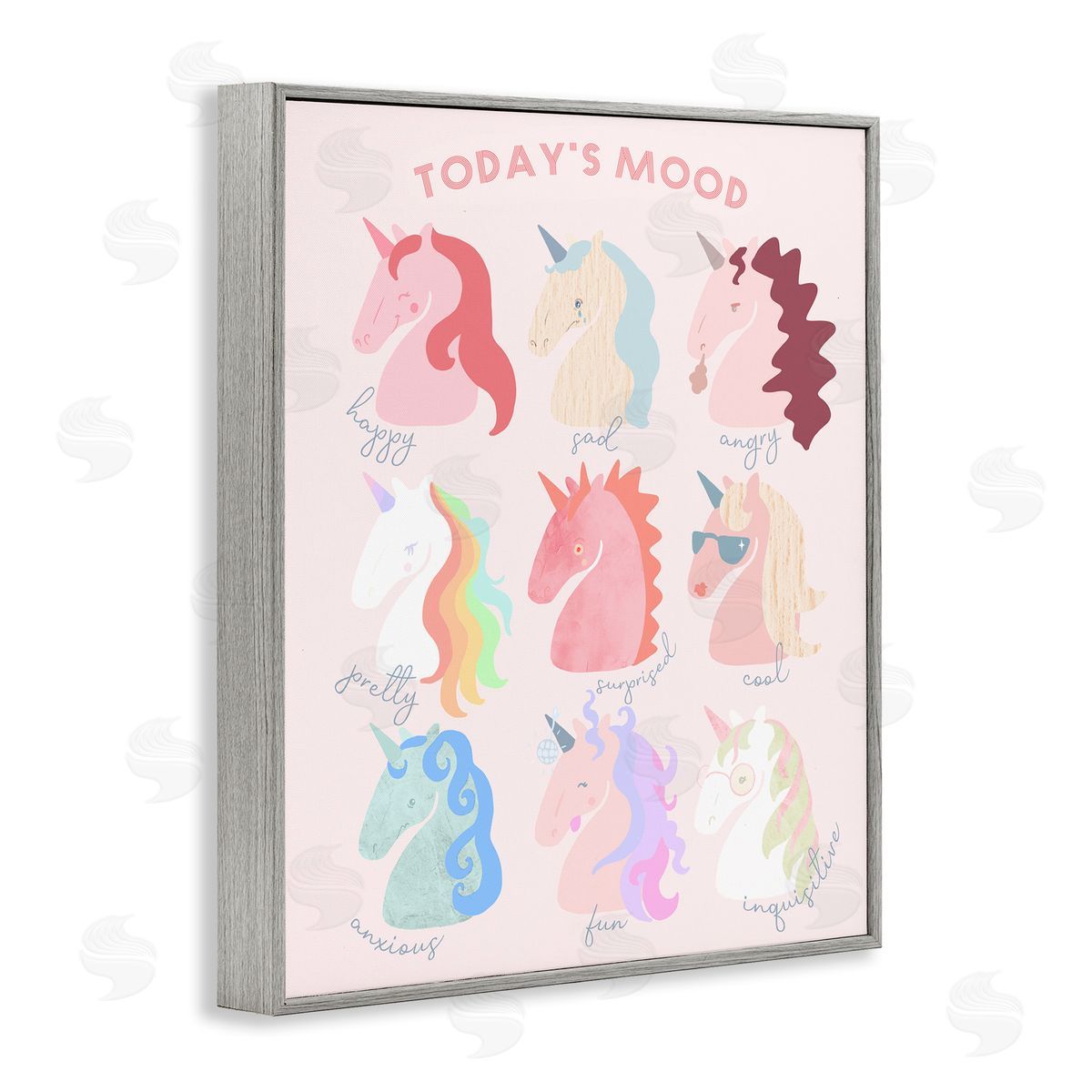Stupell Studio Todays Mood Chic Trendy Unicorns Feelings in  Gray Framed Giclee Wall Art Print