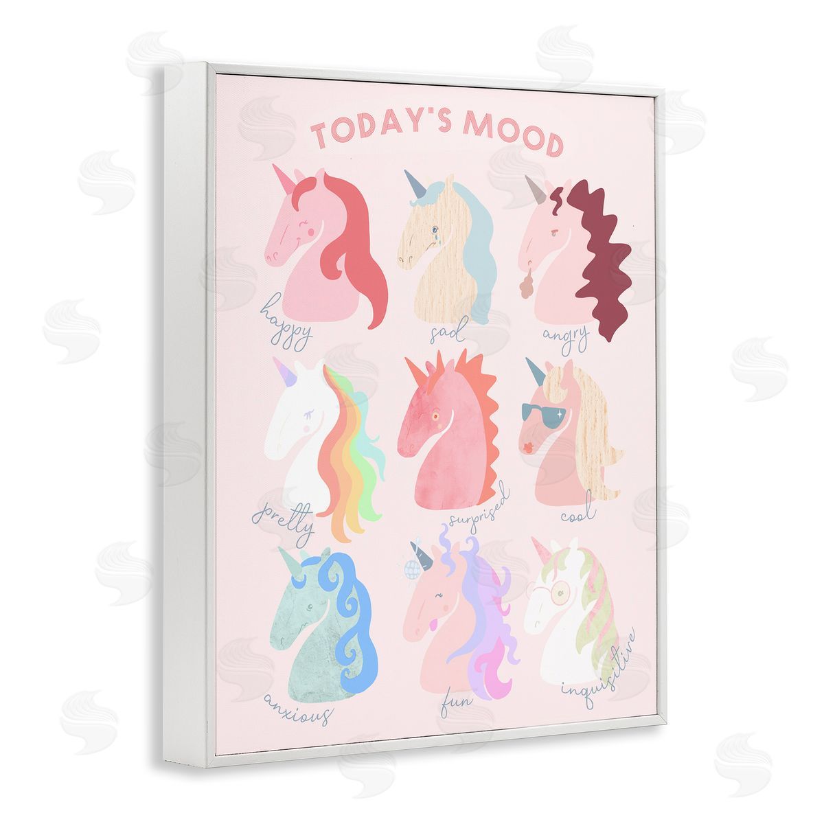 Stupell Studio Todays Mood Chic Trendy Unicorns Feelings in  White Framed Giclee Wall Art Print