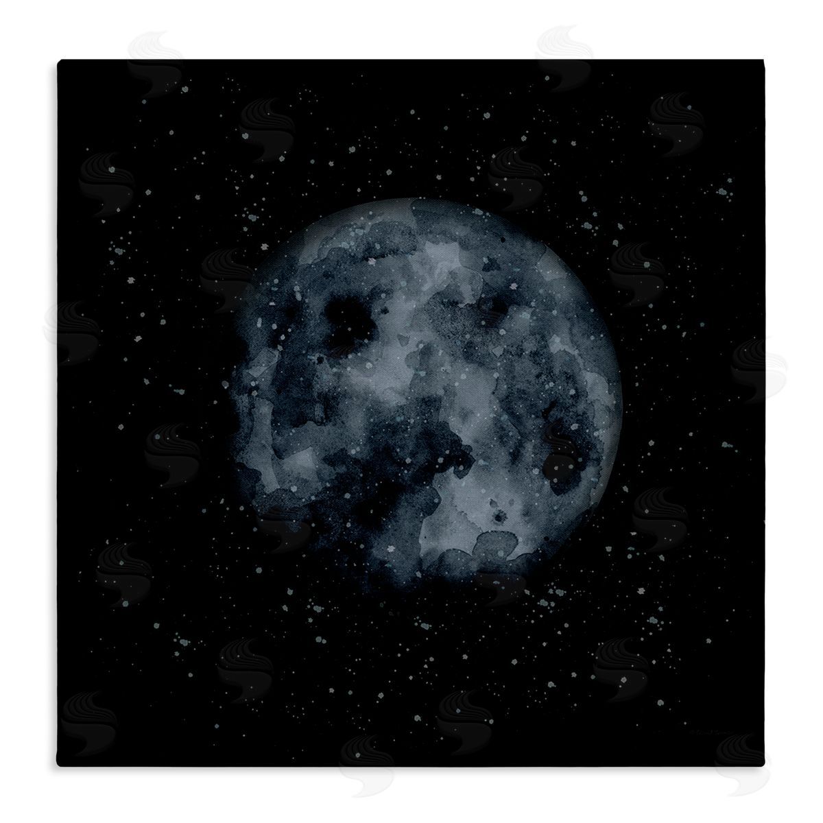 Rachel Nieman Obscured Moon Dark Starry Galaxy Watercolor Effect Stretched Canvas Wall Art Print
