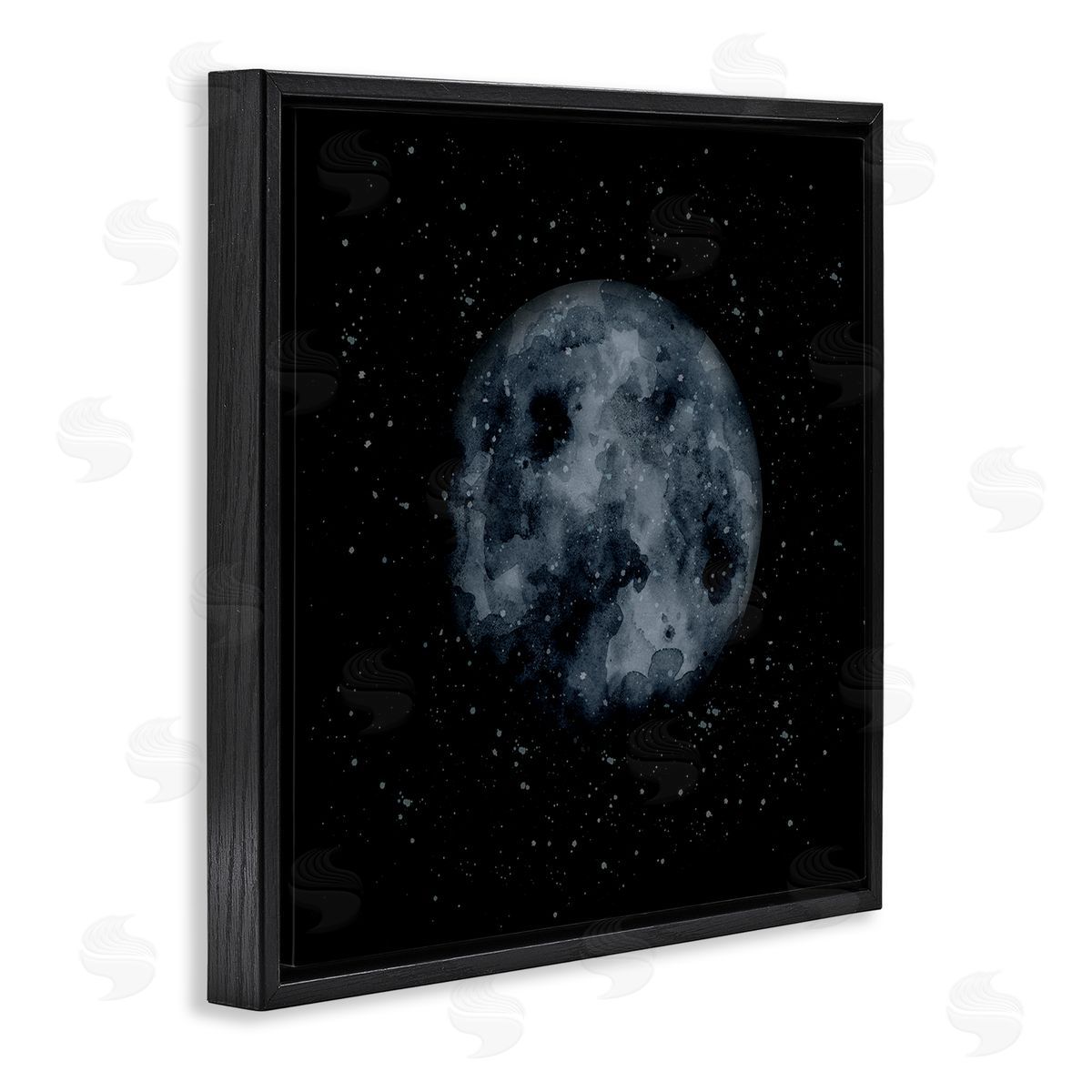 Rachel Nieman Obscured Moon Dark Starry Galaxy Watercolor Effect Black Floating Frame Canvas Wall Art Print