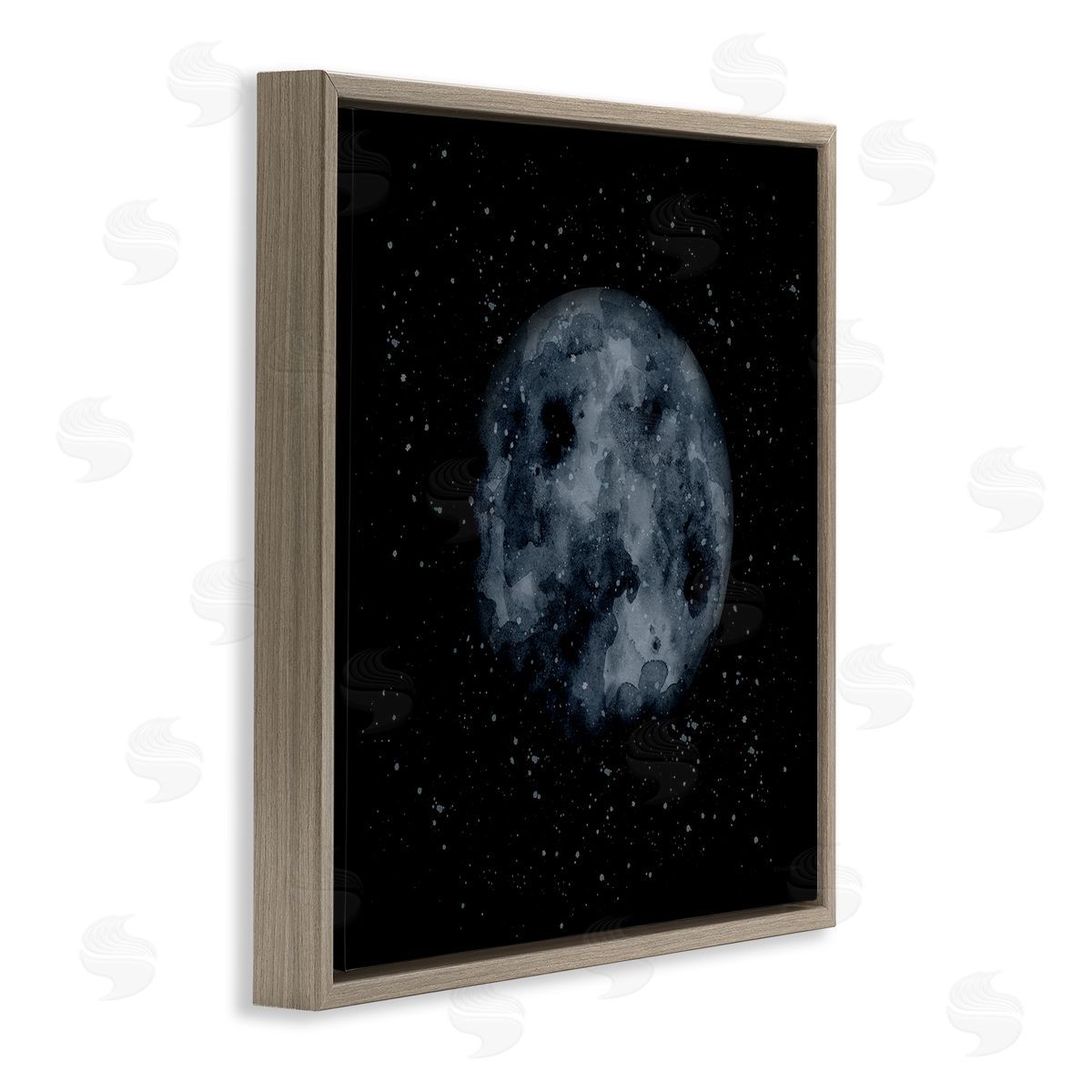 Rachel Nieman Obscured Moon Dark Starry Galaxy Watercolor Effect Brown Floating Frame Canvas Wall Art Print