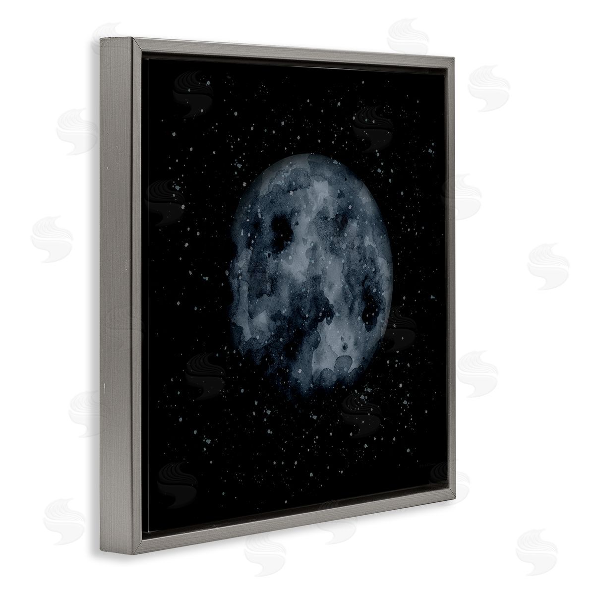 Rachel Nieman Obscured Moon Dark Starry Galaxy Watercolor Effect Gray Floating Frame Canvas Wall Art Print