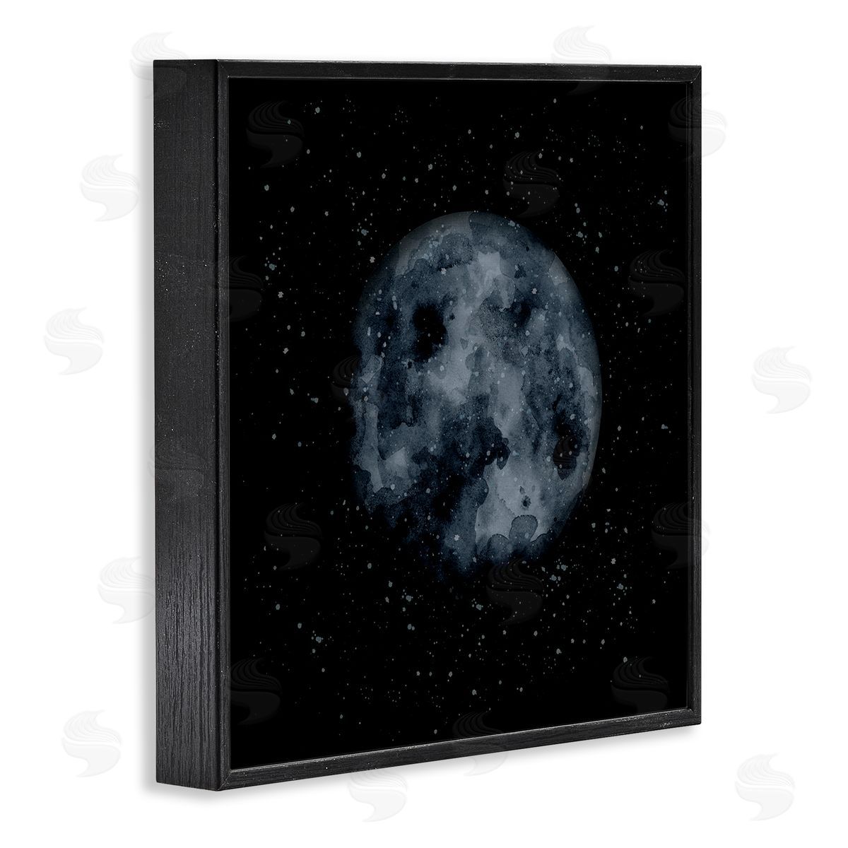 Rachel Nieman Obscured Moon Dark Starry Galaxy Watercolor Effect Black Framed Glicee Wall Art Print