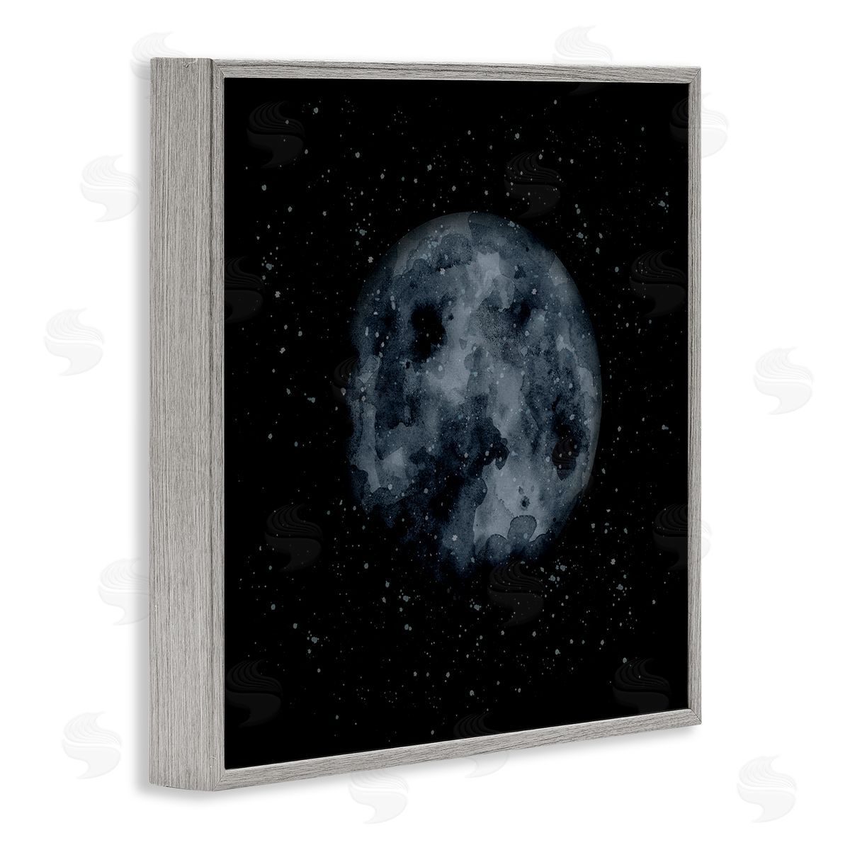 Rachel Nieman Obscured Moon Dark Starry Galaxy Watercolor Effect Gray Framed Glicee Wall Art Print