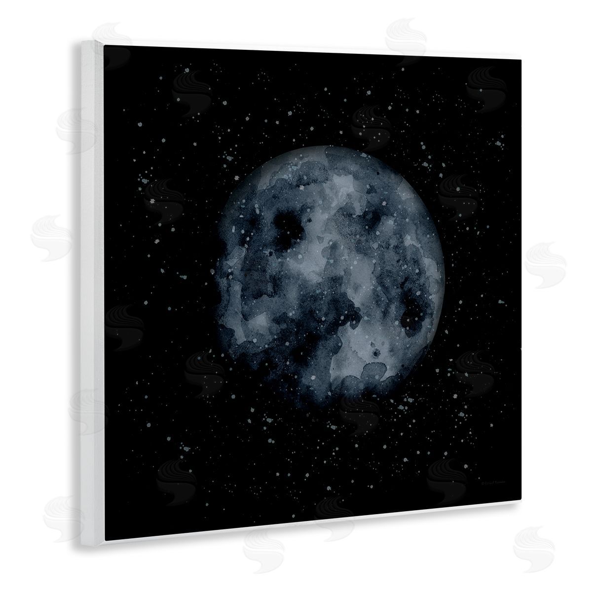 Rachel Nieman Obscured Moon Dark Starry Galaxy Watercolor Effect Wooden Wall Plaque Art Print