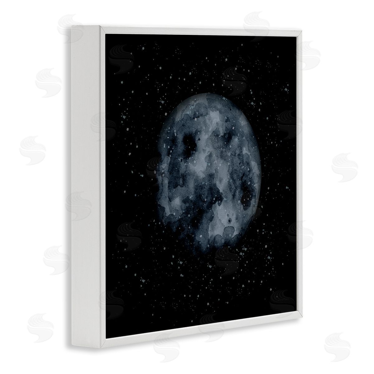 Rachel Nieman Obscured Moon Dark Starry Galaxy Watercolor Effect White Framed Glicee Wall Art Print