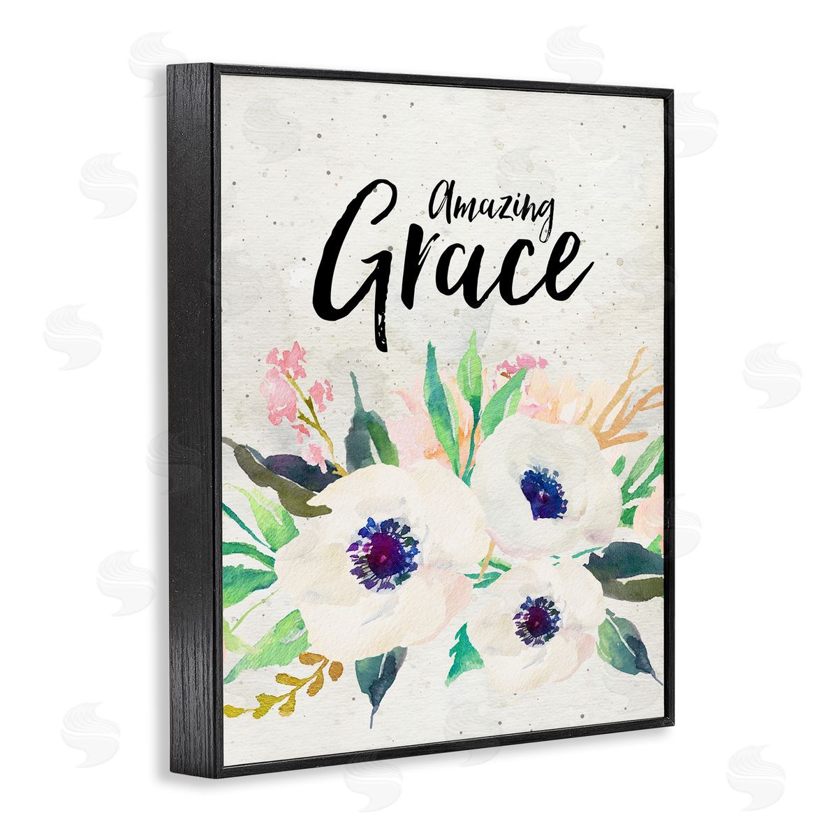 Amy Brinkman Amazing Grace Calligraphy White Flower Blossom Botanicals Black Framed Giclee Wall Art Print