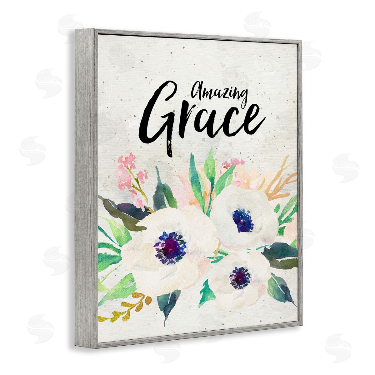 Amy Brinkman Amazing Grace Calligraphy White Flower Blossom Botanicals Gray Framed Giclee Wall Art Print